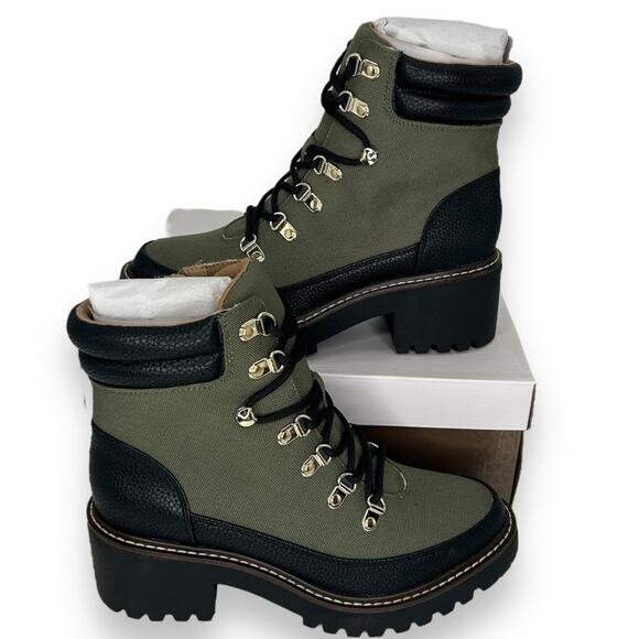 NEW Giani Bernini Sage Green Chunky Moto Biker Boot Size 5.5 Lace Up Booties NWT - Picture 1 of 10